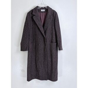 Vintage J.G. Hook Purple Wool Herringbone 100% Double Breasted Womens Long Coat